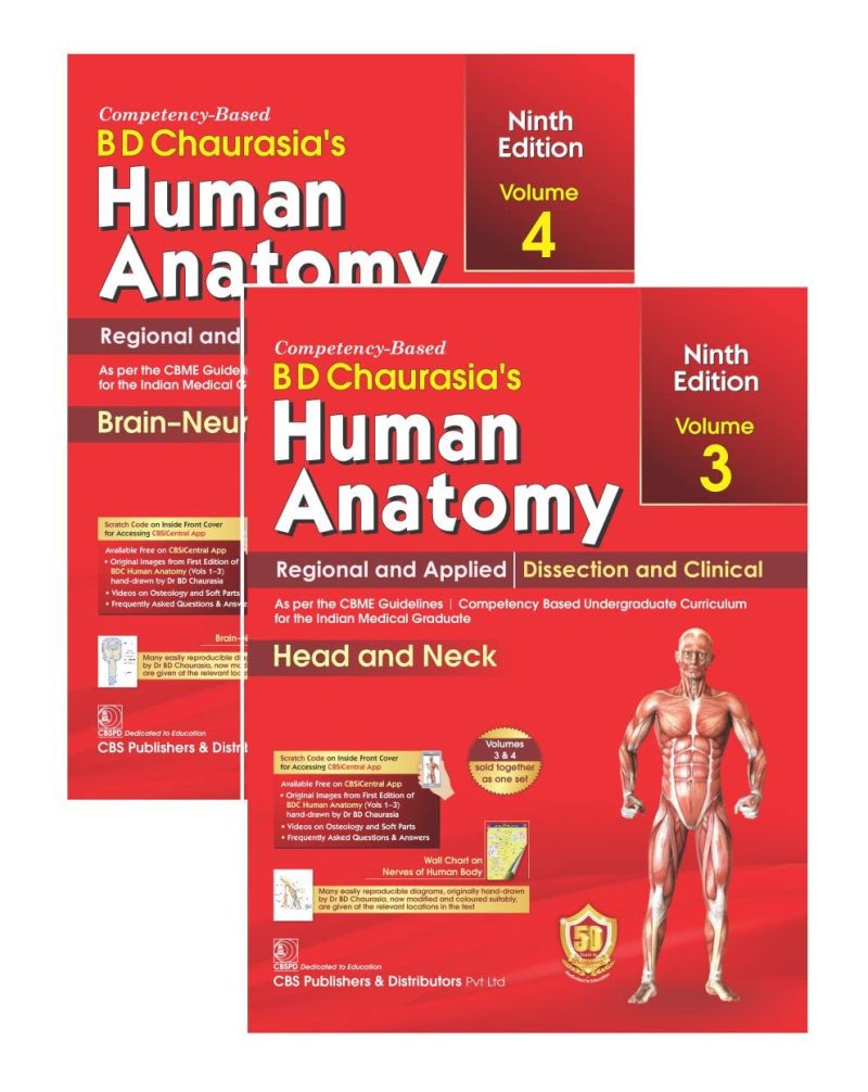 Bd Chaurasias Human Anatomy 9Ed Vol 3 And 4 Regional And Applied Dissection And Clinical Head And Neck Brain Neuroanatomy (Pb 2023) Set Of 2 Vols