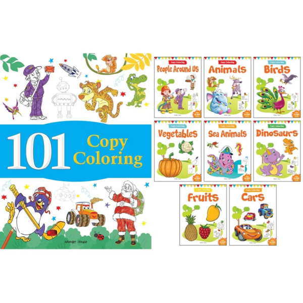 Little Artist Copy Colouring Boxset : Pack of 8 Books (Birds, Sea Animals, Fruits, Vegetables, Dinosaurs, Cars and People Around Us)