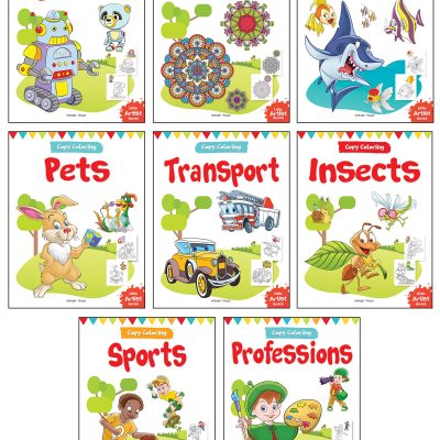 Let's Colour Copy Colouring Boxset : Pack of 8 Books (Transport, Professions, Pets, Fish, Insects, Robots, Mandalas and Sports)
