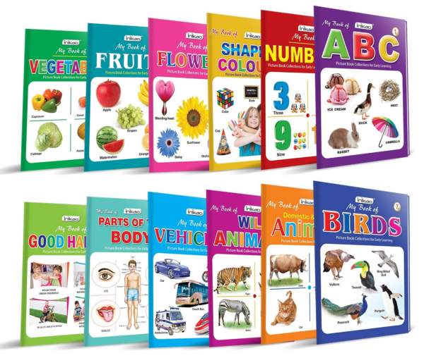 Early Learning Picture Books Boxset : Pack of 12 Picture Books For Kids (Wipe & Clean)- Alphabet, Animals, Numbers, Fruits, Birds, Shapes & Colors, Wild Animals, Vegetables, Transport, Flowers, Professions & Part of Body