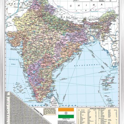 Political Map Of India : Latest Map Of India With The Two New Union Territories Of Jammu & Kashmir And Ladakh (30 Inches X 20 Inches)