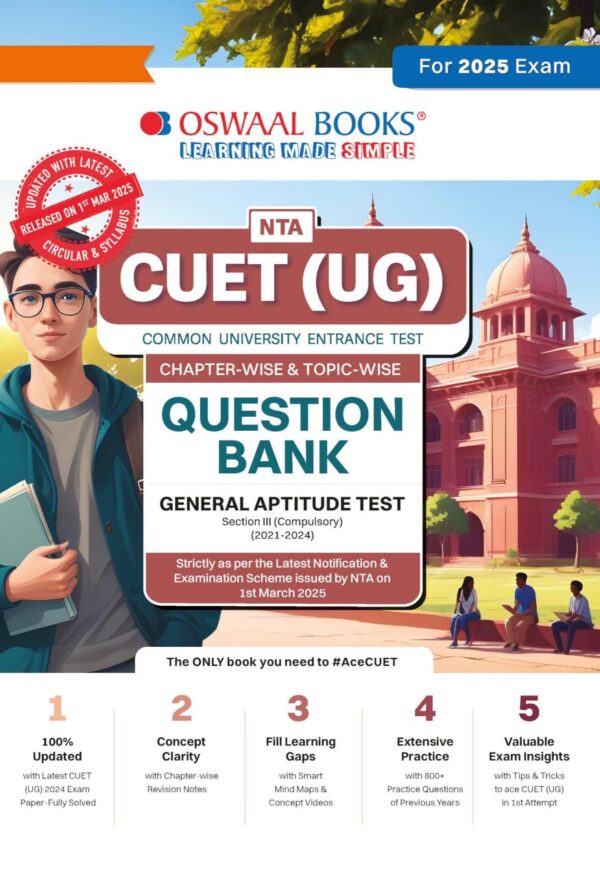 Oswaal CUET (UG) | COMMON UNIVERSITY ENTRANCE TEST | Chapter-wise Question Bank | Solved Papers (2021 - 2024) | Section 3 (Compulsory) General Test Book For Exam 2025