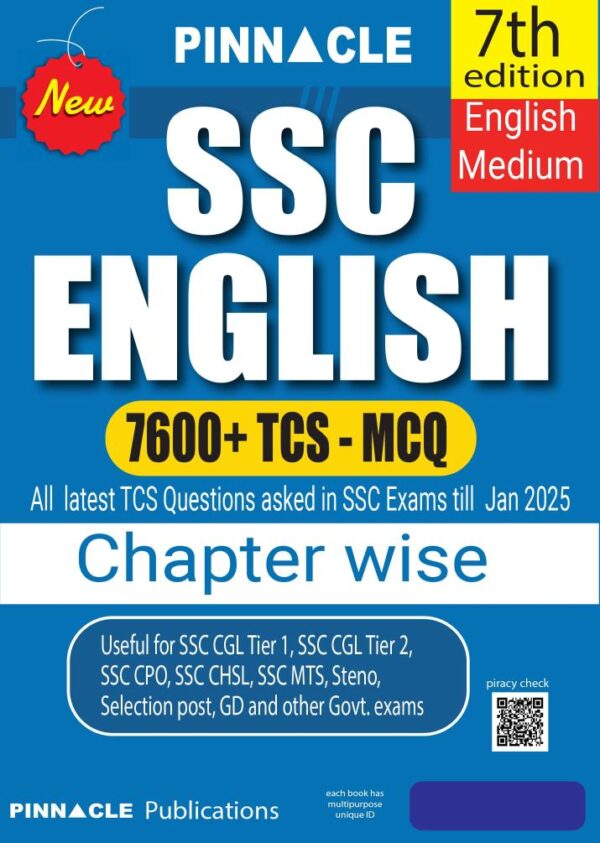 SSC English 7600+ TCS MCQ Chapter-wise with detailed explanation | 7th edition | SSC | CGL Tier- I | CGL Tier- II | CHSL | MTS | CPO | STENO | Selection post | Delhi Police | GD | SSC JE | Other Govt. exam | English medium | For 2025 Exams