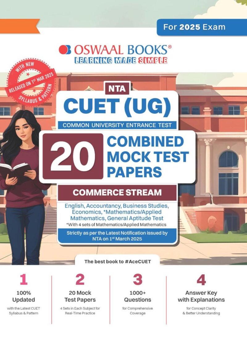 Oswaal NTA CUET (UG) 20 Combined Mock Test Papers Commerce Stream (English Mathematics Accountancy Economics Business Studies General Aptitude Test) For 2025 Exam │ With New Syllabus & Pattern