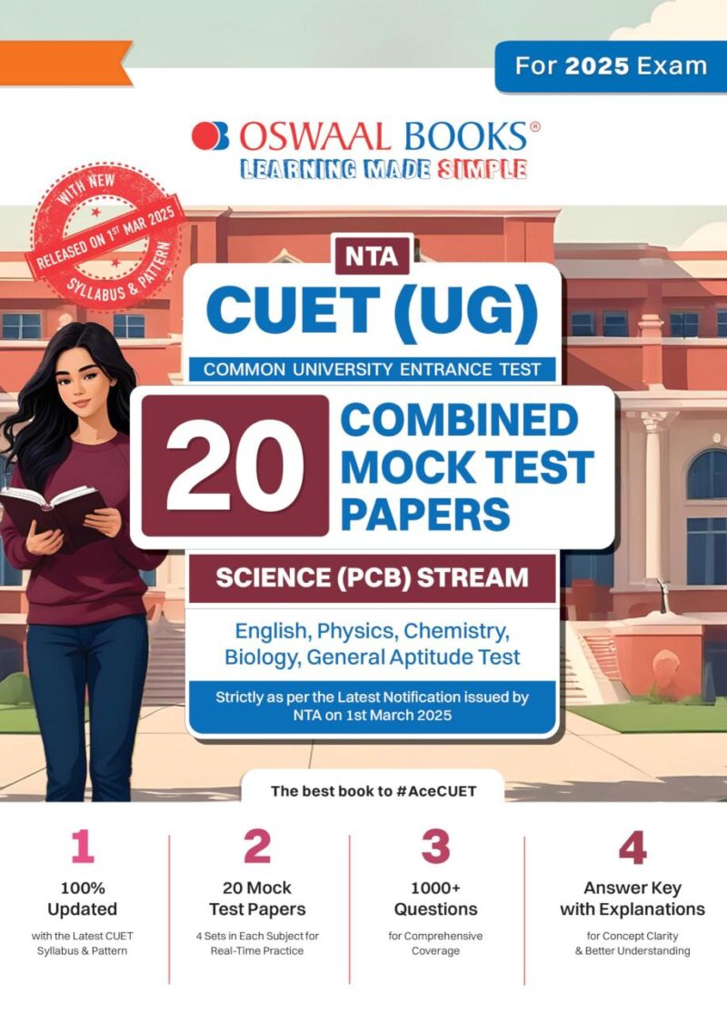 Oswaal NTA CUET (UG) 20 Combined Mock Test Papers Science PCB Stream (English Physics Chemistry Biology General Aptitude Test) For 2025 Exam │ With New Syllabus & Pattern