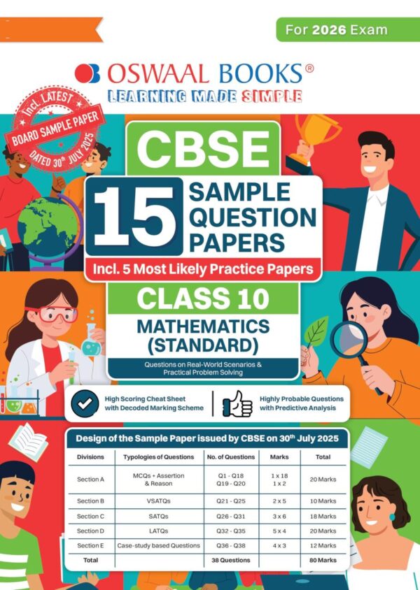 Oswaal CBSE 15 Sample Question Papers Class 10 Mathematics Standard for 2026 Board Exam (As per CBSE Sample Question Paper issued on 30 July 2025)