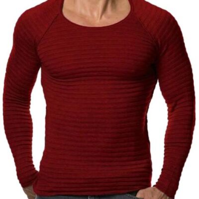 Yayun Yayu Mens Casual Round Neck Long Sleeve Knit Thin Pullover Sweaters Wine Red Small