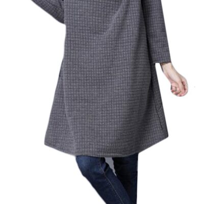 Tootlessly-Women Oversized Loose With Pockets Piles Collar Evening Dresses Grey 3XL
