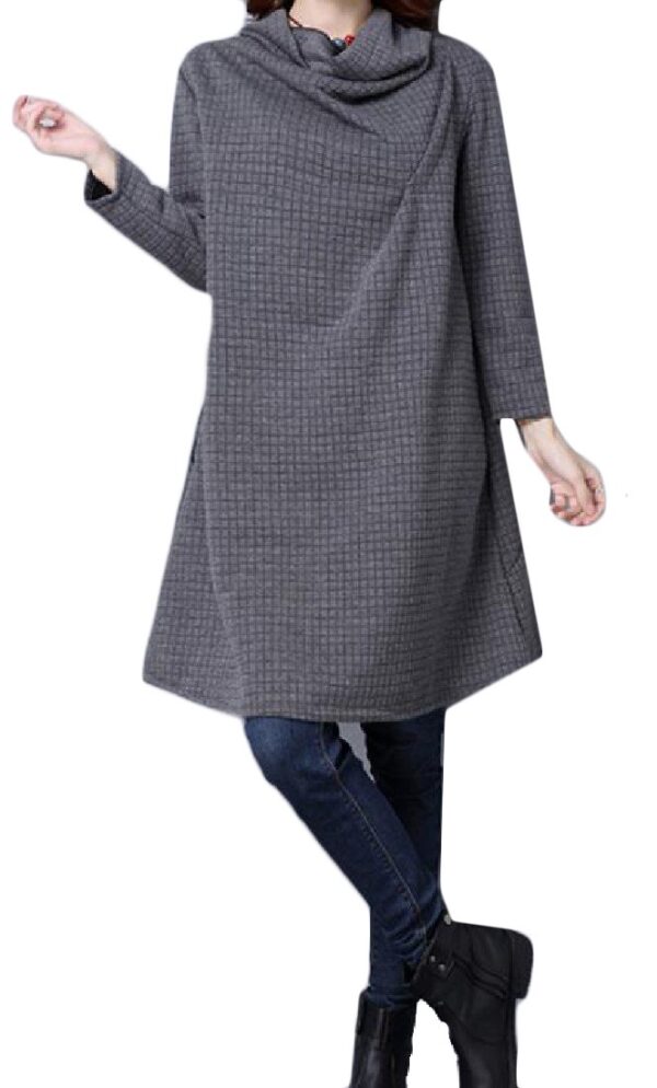 Tootlessly-Women Oversized Loose With Pockets Piles Collar Evening Dresses Grey 3XL