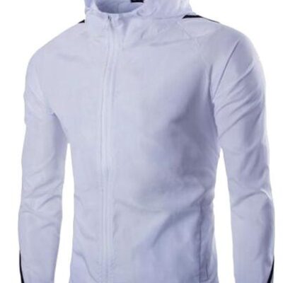 Fulok Men's Classic Sports Zip-Front Hooded Outdoors Jackets Coats White Medium