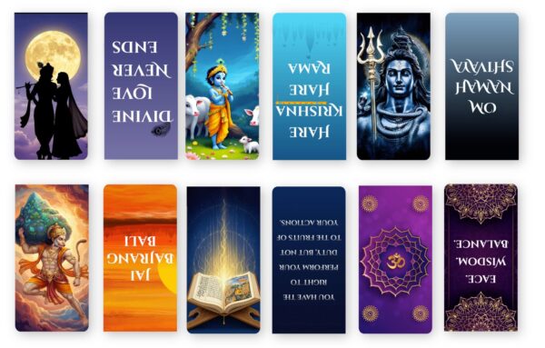 Divine Magnetic Bookmark Set featuring Krishna Shiva Hanuman devotional art with folded magnetic clips