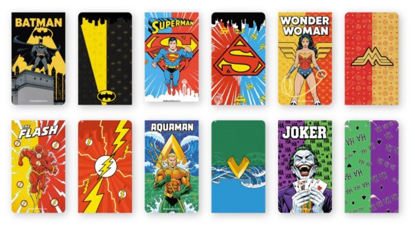 DC-inspired superhero magnetic bookmark set of 6 comic page clips with hero and villain designs
