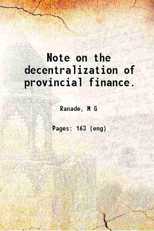 A Note on the Decentralization of Provincial Finance [Hardcover]