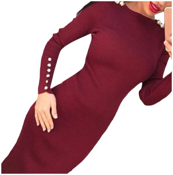 Comfy Women's Slim Fit Solid-Colored Wild Bodycon Pencil Mid Dress Wine Red M