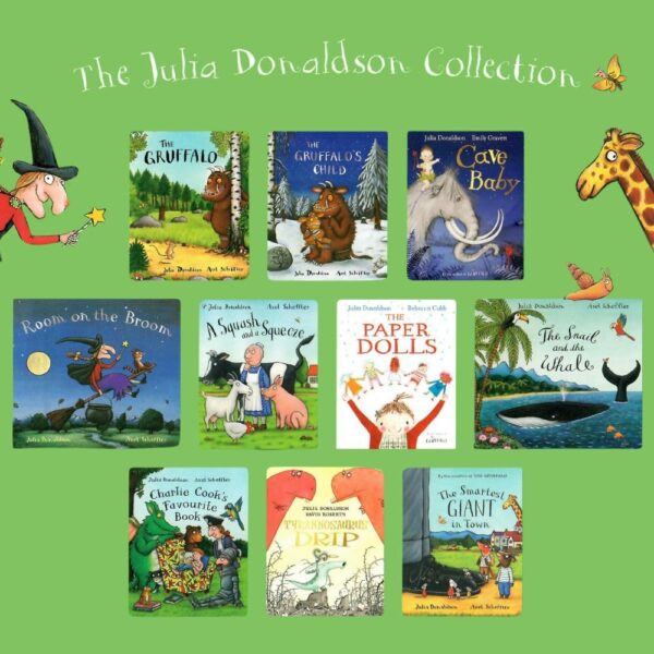 Julia Donaldson 10 Book Box Set – Includes The Gruffalo, Room on the Broom, The Snail and the Whale, The Gruffalo’s Child, The Paper Dolls, Tyrannosaurus Drip, Cave Baby, Monkey Puzzle, What the Ladybird Heard, and The Troll